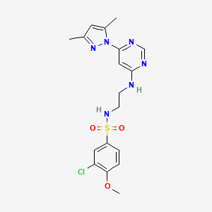 molecular formula C18H21ClN6O3S B2803537 3-chloro-N-(2-((6-(3,5-dimethyl-1H-pyrazol-1-yl)pyrimidin-4-yl)amino)ethyl)-4-methoxybenzenesulfonamide CAS No. 1171573-86-6