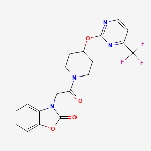 molecular formula C19H17F3N4O4 B2803556 3-[2-Oxo-2-[4-[4-(trifluoromethyl)pyrimidin-2-yl]oxypiperidin-1-yl]ethyl]-1,3-benzoxazol-2-one CAS No. 2380187-39-1