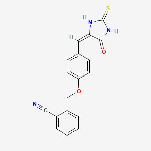 molecular formula C18H13N3O2S B2803562 (E)-2-((4-((5-oxo-2-thioxoimidazolidin-4-ylidene)methyl)phenoxy)methyl)benzonitrile CAS No. 340310-80-7
