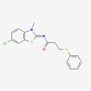 N-(6-chloro-3-methyl-1,3-benzothiazol-2-ylidene)-3-phenylsulfanylpropanamide
