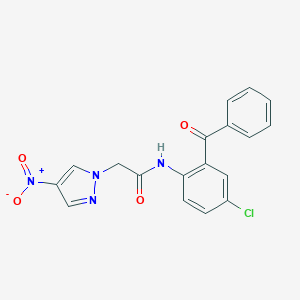 molecular formula C18H13ClN4O4 B280359 N-(2-benzoyl-4-chlorophenyl)-2-{4-nitro-1H-pyrazol-1-yl}acetamide 