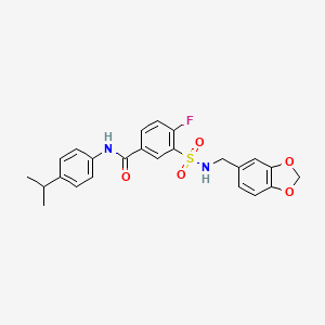 molecular formula C24H23FN2O5S B2803590 3-(1,3-benzodioxol-5-ylmethylsulfamoyl)-4-fluoro-N-(4-propan-2-ylphenyl)benzamide CAS No. 451504-65-7