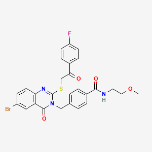 4-[[6-bromo-2-[2-(4-fluorophenyl)-2-oxoethyl]sulfanyl-4-oxoquinazolin-3-yl]methyl]-N-(2-methoxyethyl)benzamide
