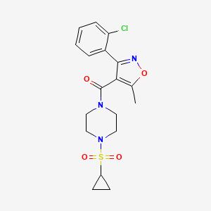 molecular formula C18H20ClN3O4S B2803608 (3-(2-Chlorophenyl)-5-methylisoxazol-4-yl)(4-(cyclopropylsulfonyl)piperazin-1-yl)methanone CAS No. 1219905-87-9