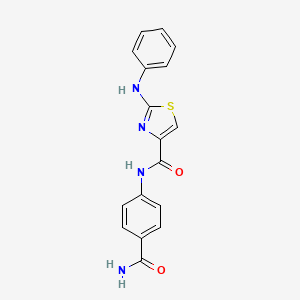 molecular formula C17H14N4O2S B2803623 N-(4-carbamoylphenyl)-2-(phenylamino)thiazole-4-carboxamide CAS No. 1172944-46-5