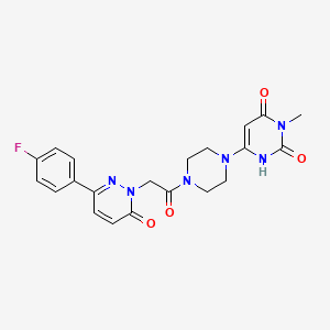 molecular formula C21H21FN6O4 B2803625 6-(4-(2-(3-(4-氟苯基)-6-氧代吡啶并[1,6H]-基)乙酰)哌嗪-1-基)-3-甲基嘧啶-2,4(1H,3H)-二酮 CAS No. 2310123-63-6