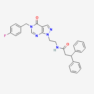 molecular formula C29H26FN5O2 B2803633 N-(2-(5-(4-fluorobenzyl)-4-oxo-4,5-dihydro-1H-pyrazolo[3,4-d]pyrimidin-1-yl)ethyl)-3,3-diphenylpropanamide CAS No. 922036-06-4