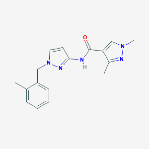 molecular formula C17H19N5O B280365 1,3-dimethyl-N-[1-[(2-methylphenyl)methyl]pyrazol-3-yl]pyrazole-4-carboxamide 