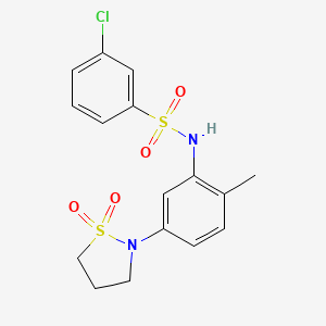 molecular formula C16H17ClN2O4S2 B2803665 3-chloro-N-(5-(1,1-dioxidoisothiazolidin-2-yl)-2-methylphenyl)benzenesulfonamide CAS No. 946343-06-2