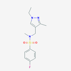 molecular formula C14H18FN3O2S B280367 N-[(1-ethyl-3-methyl-1H-pyrazol-4-yl)methyl]-4-fluoro-N-methylbenzenesulfonamide 
