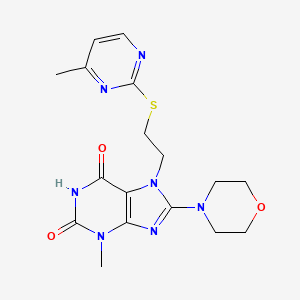 molecular formula C17H21N7O3S B2803670 3-methyl-7-(2-((4-methylpyrimidin-2-yl)thio)ethyl)-8-morpholino-1H-purine-2,6(3H,7H)-dione CAS No. 850914-26-0