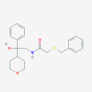 molecular formula C22H27NO3S B2803680 2-(benzylthio)-N-(2-hydroxy-2-phenyl-2-(tetrahydro-2H-pyran-4-yl)ethyl)acetamide CAS No. 2034238-78-1