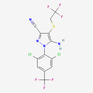 molecular formula C13H6Cl2F6N4S B2803683 5-Amino-1-[2,6-dichloro-4-(trifluoromethyl)phenyl]-4-(2,2,2-trifluoroethylsulfanyl)pyrazole-3-carbonitrile CAS No. 168685-71-0