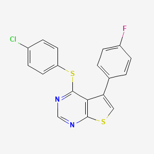 molecular formula C18H10ClFN2S2 B2803728 4-((4-Chlorophenyl)thio)-5-(4-fluorophenyl)thieno[2,3-d]pyrimidine CAS No. 670269-94-0