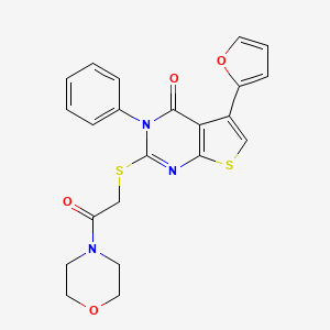 molecular formula C22H19N3O4S2 B2803737 5-(2-furyl)-2-{[2-(4-morpholinyl)-2-oxoethyl]thio}-3-phenylthieno[2,3-d]pyrimidin-4(3H)-one CAS No. 690644-87-2