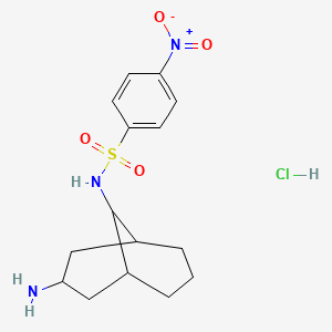 molecular formula C15H22ClN3O4S B2803743 N-{3-aminobicyclo[3.3.1]nonan-9-yl}-4-nitrobenzene-1-sulfonamide hydrochloride CAS No. 1798716-24-1
