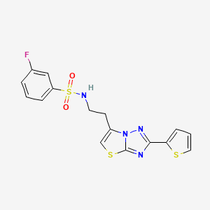 molecular formula C16H13FN4O2S3 B2803747 3-氟-N-(2-(2-(噻吩-2-基)噻唑吡[3,2-b][1,2,4]嘧啶-6-基)乙基)苯磺酰胺 CAS No. 946305-76-6
