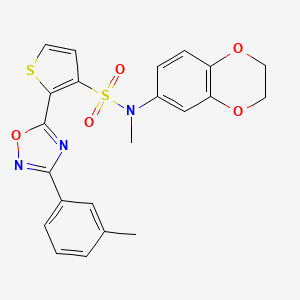 molecular formula C22H19N3O5S2 B2803767 N-(2,3-dihydro-1,4-benzodioxin-6-yl)-N-methyl-2-[3-(3-methylphenyl)-1,2,4-oxadiazol-5-yl]thiophene-3-sulfonamide CAS No. 1206991-37-8