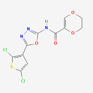 molecular formula C11H7Cl2N3O4S B2803774 N-(5-(2,5-dichlorothiophen-3-yl)-1,3,4-oxadiazol-2-yl)-5,6-dihydro-1,4-dioxine-2-carboxamide CAS No. 1171100-82-5