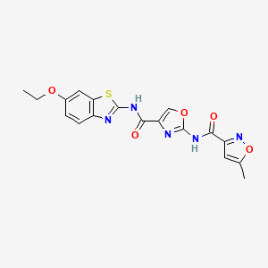 molecular formula C18H15N5O5S B2803782 N-(4-((6-ethoxybenzo[d]thiazol-2-yl)carbamoyl)oxazol-2-yl)-5-methylisoxazole-3-carboxamide CAS No. 1428360-32-0