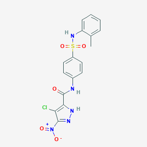 molecular formula C17H14ClN5O5S B280380 4-chloro-N-[4-[(2-methylphenyl)sulfamoyl]phenyl]-3-nitro-1H-pyrazole-5-carboxamide 