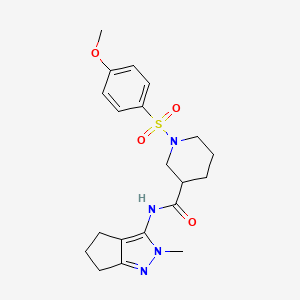 molecular formula C20H26N4O4S B2803815 1-((4-methoxyphenyl)sulfonyl)-N-(2-methyl-2,4,5,6-tetrahydrocyclopenta[c]pyrazol-3-yl)piperidine-3-carboxamide CAS No. 1105251-99-7