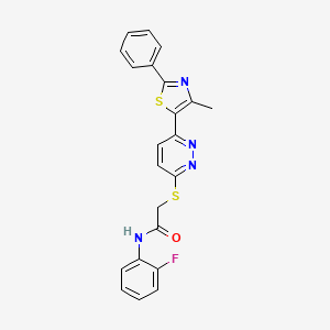 molecular formula C22H17FN4OS2 B2803816 N-(2-氟苯基)-2-((6-(4-甲基-2-苯基噻唑-5-基)吡啶-3-基)硫)乙酰胺 CAS No. 1170248-81-3