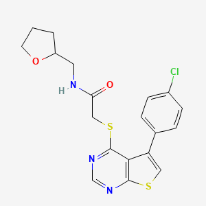 molecular formula C19H18ClN3O2S2 B2803818 2-[5-(4-chlorophenyl)thieno[2,3-d]pyrimidin-4-yl]sulfanyl-N-(oxolan-2-ylmethyl)acetamide CAS No. 690643-95-9