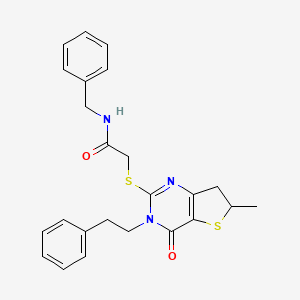 molecular formula C24H25N3O2S2 B2803829 N-benzyl-2-((6-methyl-4-oxo-3-phenethyl-3,4,6,7-tetrahydrothieno[3,2-d]pyrimidin-2-yl)thio)acetamide CAS No. 905683-49-0