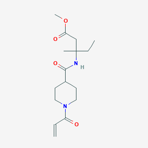 molecular formula C16H26N2O4 B2803843 Methyl 3-methyl-3-[(1-prop-2-enoylpiperidine-4-carbonyl)amino]pentanoate CAS No. 2361703-09-3