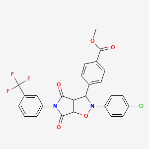 molecular formula C26H18ClF3N2O5 B2803862 methyl 4-(2-(4-chlorophenyl)-4,6-dioxo-5-(3-(trifluoromethyl)phenyl)hexahydro-2H-pyrrolo[3,4-d]isoxazol-3-yl)benzoate CAS No. 1005056-46-1