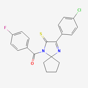 molecular formula C20H16ClFN2OS B2803865 3-(4-Chlorophenyl)-1-(4-fluorobenzoyl)-1,4-diazaspiro[4.4]non-3-ene-2-thione CAS No. 1223989-99-8