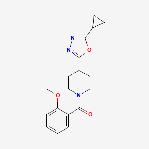 molecular formula C18H21N3O3 B2803895 (4-(5-Cyclopropyl-1,3,4-oxadiazol-2-yl)piperidin-1-yl)(2-methoxyphenyl)methanone CAS No. 1170865-39-0