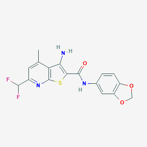 molecular formula C17H13F2N3O3S B280390 3-amino-N-(1,3-benzodioxol-5-yl)-6-(difluoromethyl)-4-methylthieno[2,3-b]pyridine-2-carboxamide 