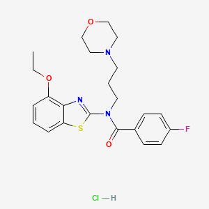 molecular formula C23H27ClFN3O3S B2803929 N-(4-ethoxybenzo[d]thiazol-2-yl)-4-fluoro-N-(3-morpholinopropyl)benzamide hydrochloride CAS No. 1215469-34-3