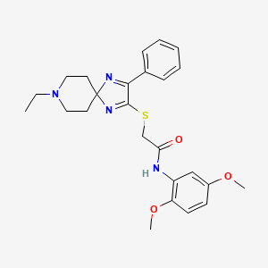 molecular formula C25H30N4O3S B2803930 N-(2,5-dimethoxyphenyl)-2-((8-ethyl-3-phenyl-1,4,8-triazaspiro[4.5]deca-1,3-dien-2-yl)thio)acetamide CAS No. 1189921-68-3