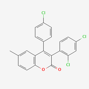 molecular formula C22H13Cl3O2 B2803932 4-(4-Chlorophenyl)-3-(2,4-dichlorophenyl)-6-methylchromen-2-one CAS No. 263365-22-6