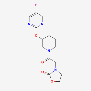 molecular formula C14H17FN4O4 B2803954 3-(2-(3-((5-Fluoropyrimidin-2-yl)oxy)piperidin-1-yl)-2-oxoethyl)oxazolidin-2-one CAS No. 2034528-55-5