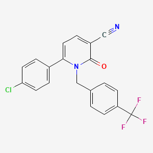 molecular formula C20H12ClF3N2O B2803959 6-(4-Chlorophenyl)-2-oxo-1-[4-(trifluoromethyl)benzyl]-1,2-dihydro-3-pyridinecarbonitrile CAS No. 339109-58-9