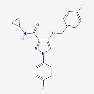 molecular formula C20H17F2N3O2 B2803961 N-cyclopropyl-4-((4-fluorobenzyl)oxy)-1-(4-fluorophenyl)-1H-pyrazole-3-carboxamide CAS No. 1171223-11-2