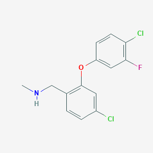 molecular formula C14H12Cl2FNO B2803965 {[4-Chloro-2-(4-chloro-3-fluorophenoxy)phenyl]methyl}(methyl)amine CAS No. 1085314-07-3