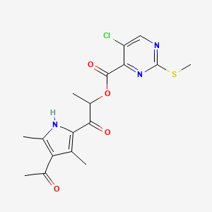 1-(4-acetyl-3,5-dimethyl-1H-pyrrol-2-yl)-1-oxopropan-2-yl 5-chloro-2-(methylsulfanyl)pyrimidine-4-carboxylate