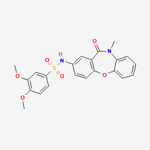 molecular formula C22H20N2O6S B2803976 3,4-二甲氧基-N-(10-甲基-11-氧代-10,11-二氢二苯并[b,f][1,4]噁唑-2-基)苯磺酰胺 CAS No. 922009-78-7