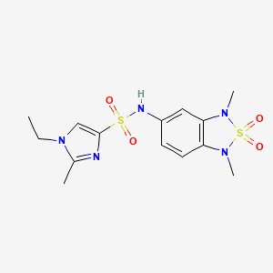 molecular formula C14H19N5O4S2 B2803987 N-(1,3-dimethyl-2,2-dioxido-1,3-dihydrobenzo[c][1,2,5]thiadiazol-5-yl)-1-ethyl-2-methyl-1H-imidazole-4-sulfonamide CAS No. 2034260-68-7