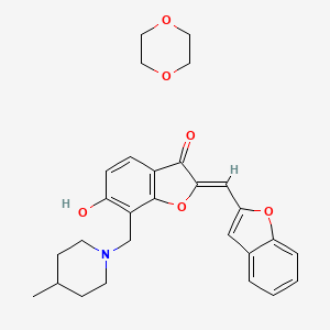 molecular formula C28H31NO6 B2803995 (2Z)-2-[(1-苯并呋喃-2-基)甲基亚)-6-羟基-7-[(4-甲基哌嗪-1-基)甲基]-2,3-二氢-1-苯并呋喃-3-酮; 1,4-二氧六环 CAS No. 1217198-97-4