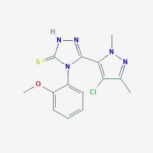 molecular formula C14H14ClN5OS B280400 5-(4-chloro-1,3-dimethyl-1H-pyrazol-5-yl)-4-(2-methoxyphenyl)-4H-1,2,4-triazole-3-thiol 