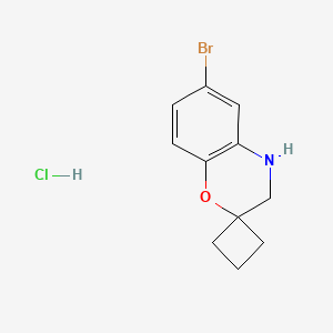 molecular formula C11H13BrClNO B2804011 6-Bromo-3,4-dihydrospiro[benzo[B][1,4]oxazine-2,1'-cyclobutane] hcl CAS No. 2248293-36-7
