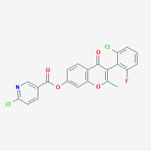 molecular formula C22H12Cl2FNO4 B2804020 [3-(2-Chloro-6-fluorophenyl)-2-methyl-4-oxochromen-7-yl] 6-chloropyridine-3-carboxylate CAS No. 926380-09-8