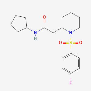 molecular formula C18H25FN2O3S B2804026 N-cyclopentyl-2-(1-((4-fluorophenyl)sulfonyl)piperidin-2-yl)acetamide CAS No. 1021118-58-0