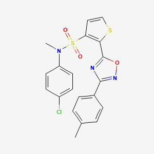 molecular formula C20H16ClN3O3S2 B2804033 N-(4-chlorophenyl)-N-methyl-2-[3-(4-methylphenyl)-1,2,4-oxadiazol-5-yl]thiophene-3-sulfonamide CAS No. 1105196-74-4